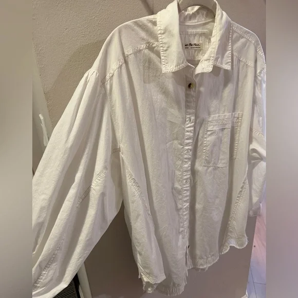 Free People We The Free Happy Hour Poplin White Oversized Button Down.